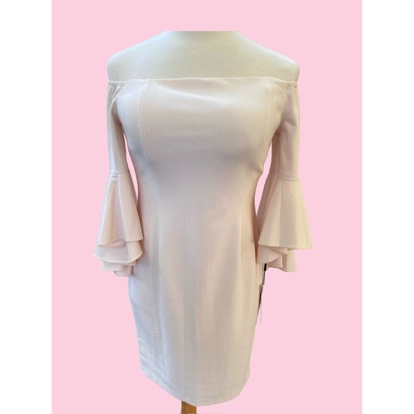 🛑SOLD🛑Calvin Klein Off the Shoulder Sheath Ruffled Sleeve Dress Women Size 14 - Picture 5 of 12